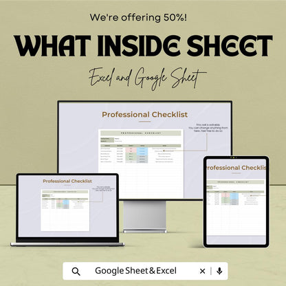 Professional Checklist Sheet | Google Sheets and Excel | Task & Project Tracker | Editable To-Do Planner | Business Checklist Template