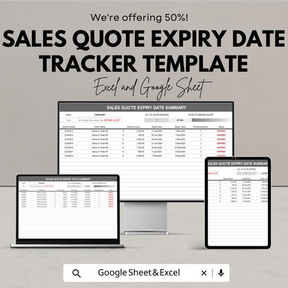 Sales Quote Expiry Date Tracker Template | Excel & Google Sheet | Quote Expiration Tracker | Sales Management Sheet | Quote Monitoring Tool