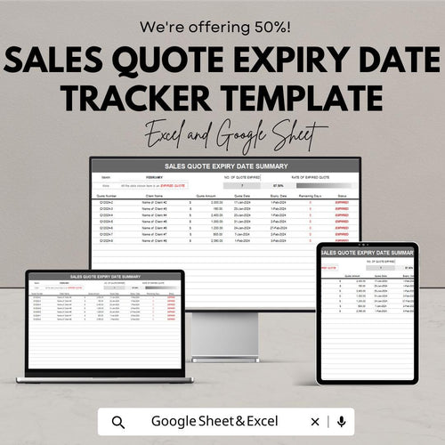 Sales Quote Expiry Date Tracker Template | Excel & Google Sheet | Quote Expiration Tracker | Sales Management Sheet | Quote Monitoring Tool