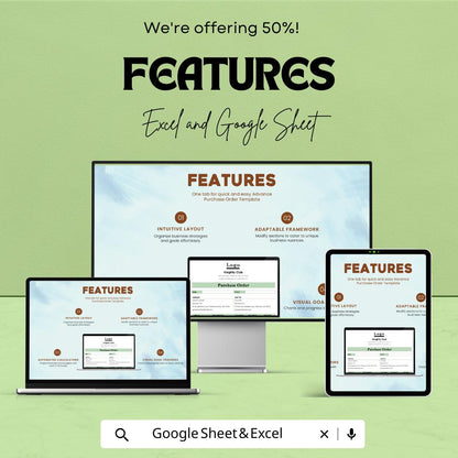 Advance Purchase Order Sheet | Editable Excel & Google Sheets Template | Purchase Form | Order Tracking Log | Printable PO Format
