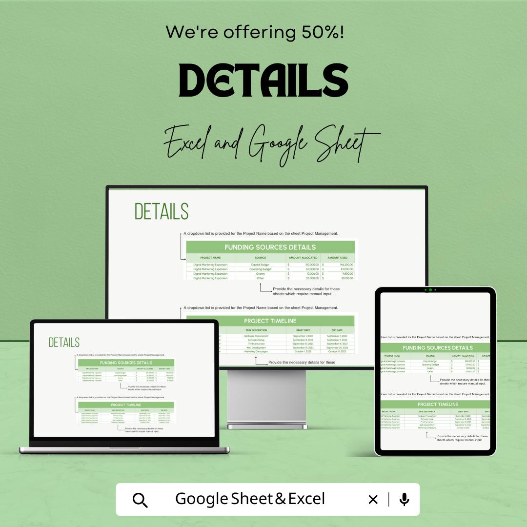 IT Capital Budgeting Template, IT Project Budget Spreadsheet, Tech Budget Planner, Capital Expense Tracker, Excel Google Sheets