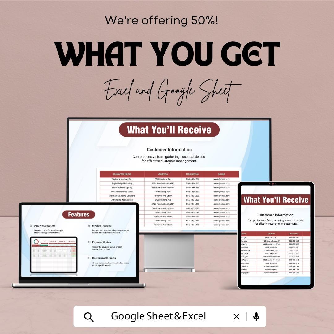 Advertising Media Invoice Tracking Spreadsheet Template  | Ad Invoice Tracker | Media Spend Dashboard | Marketing Payment Tracker