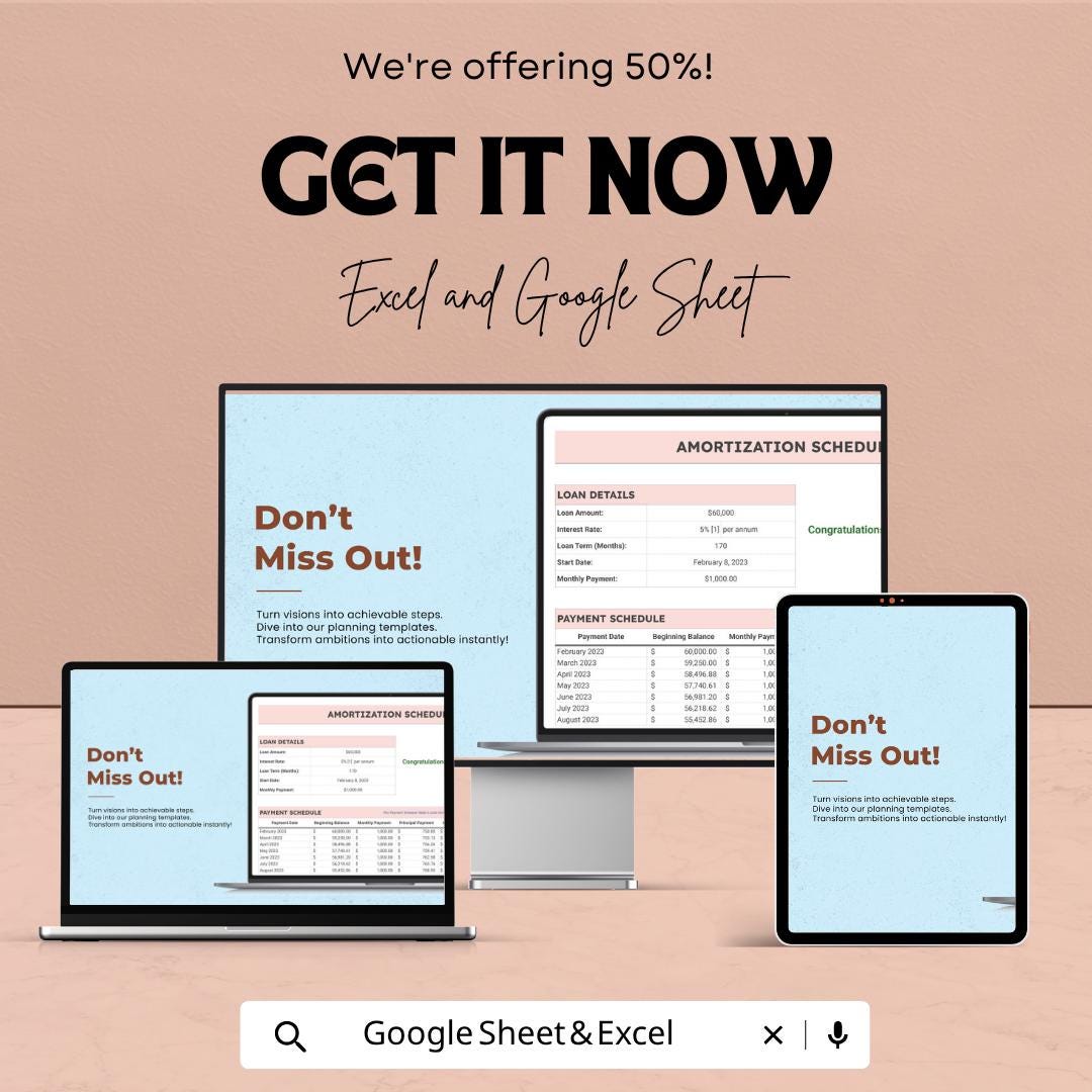 Amortization Schedule Template | Loan Payment Calculator | Mortgage Tracker Spreadsheet | Loan Repayment Sheet