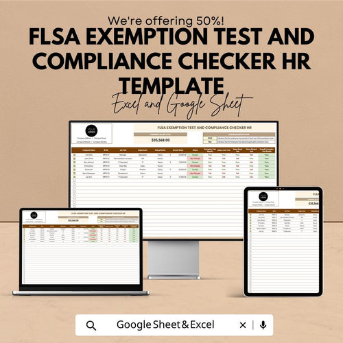 FLSA Exemption Test and Compliance Checker HR Template | Employee Classification Tool | HR Compliance Spreadsheet | Excel & Google Sheets