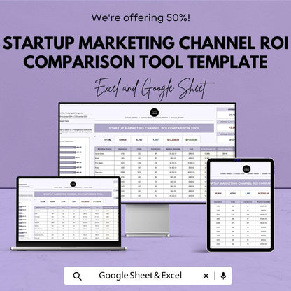 Startup Marketing ROI Tracker | Marketing Channel Comparison Template | Multi-Channel Analytics Dashboard