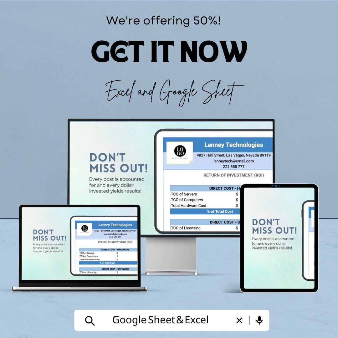 Total Cost of Ownership ROI Template | ROI Analysis Spreadsheet | Cost Breakdown & Investment Evaluation Tool