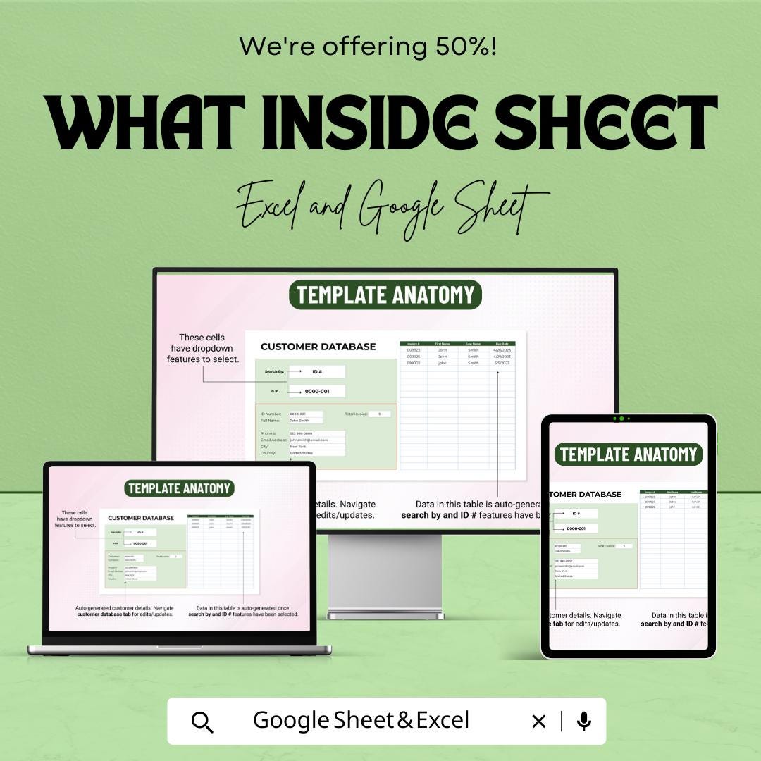 Customer Database Excel Template | Excel & Google Sheets Client Management System | Customer Records Tracker | Business Database Spreadsheet