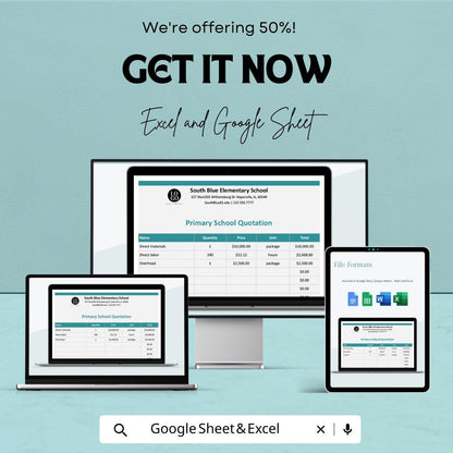 Primary School Quotation Sheet | Editable Excel & Google Sheets Template | Customizable Pricing List for Schools | Instant Download
