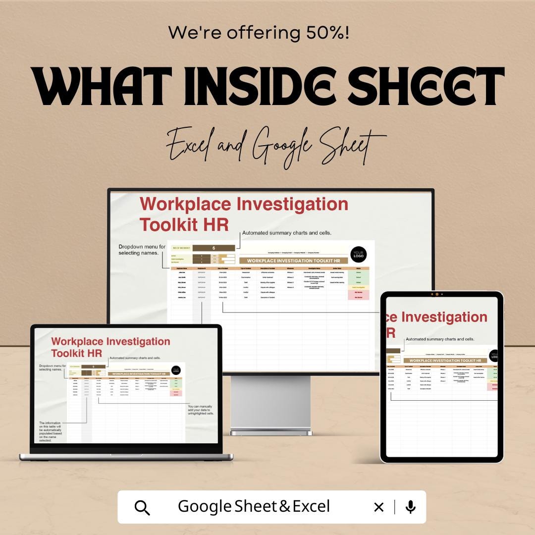 Workplace Investigation Toolkit HR Template | Employee Incident Tracking | HR Case Management Tool | Excel & Google Sheets