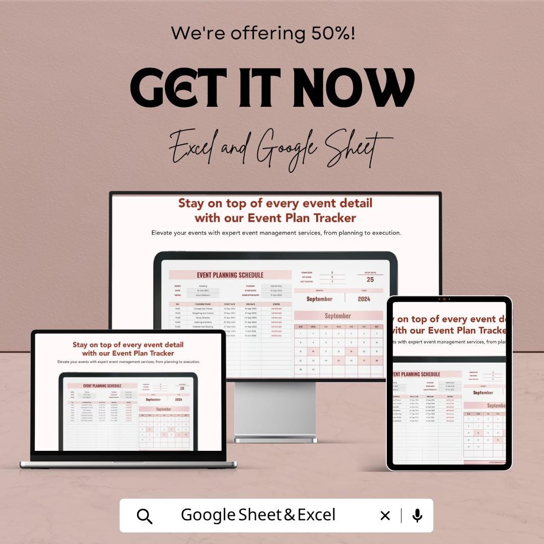 Event Planning Schedule Template | Event Planner Spreadsheet | Event Checklist & Timeline | Party Wedding Planner