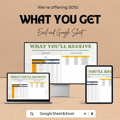 Yearly Real Estate Timesheet Template | Agent Task Tracker | Annual Business Planning Spreadsheet
