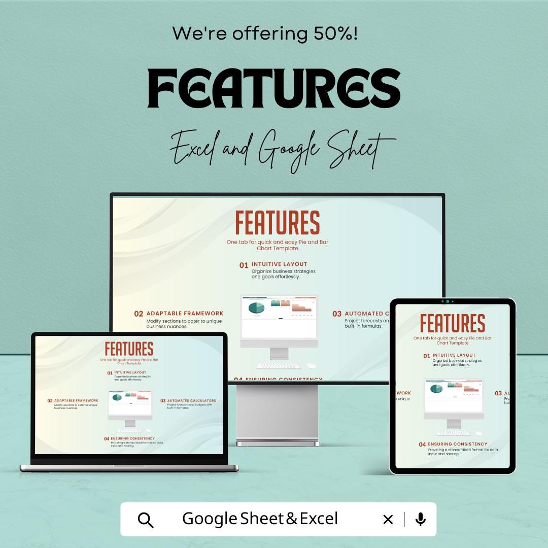 Pie and Bar Chart Sheet – Excel & Google Sheets Template | Customizable Data Visualization | 50% Off