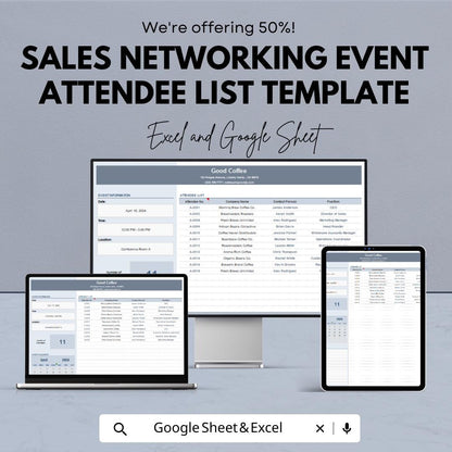 Sales Networking Event Attendee List Template | Event Guest Tracker | Conference Contact Sheet | Excel & Google Sheet Template