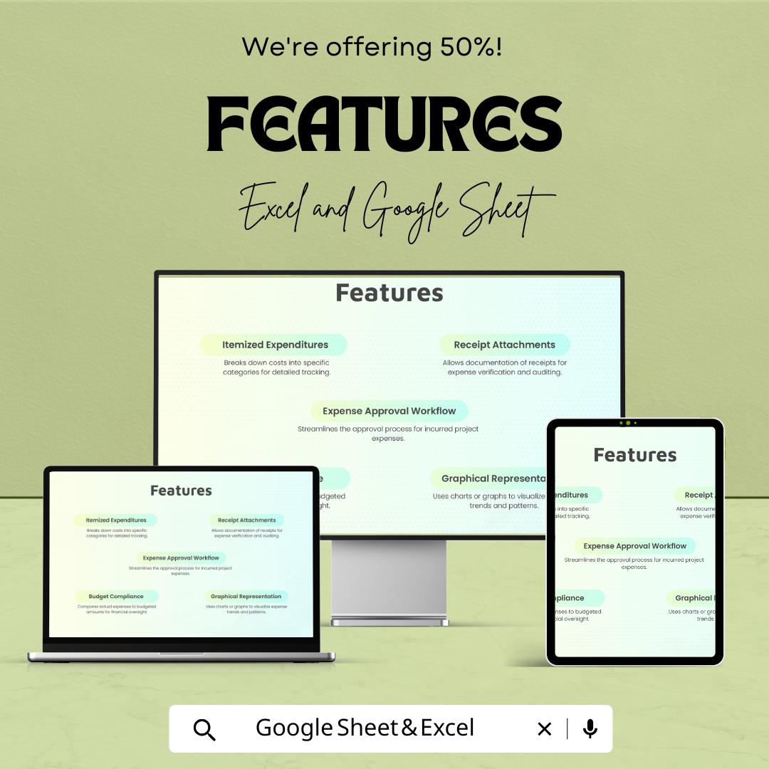 Project Expense Report Sheet | Excel & Google Sheets Template | Budget Tracker | Expense Log | Financial Report Sheet | Instant Download