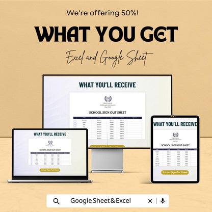 School Sign Out Sheet Template for Excel & Google Sheets | Instant Download | 50% Off | Track Student Departures with Ease