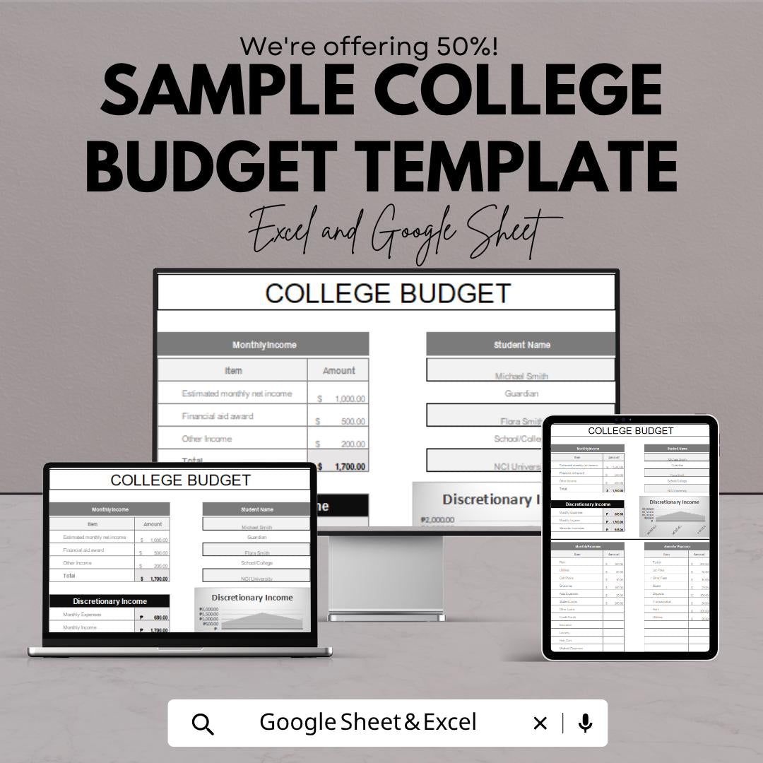 College Budget Template | Student Budget Planner Monthly Expense Tracker | Financial Planning Spreadsheet Digital Download