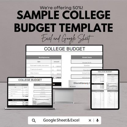 College Budget Template | Student Budget Planner Monthly Expense Tracker | Financial Planning Spreadsheet Digital Download