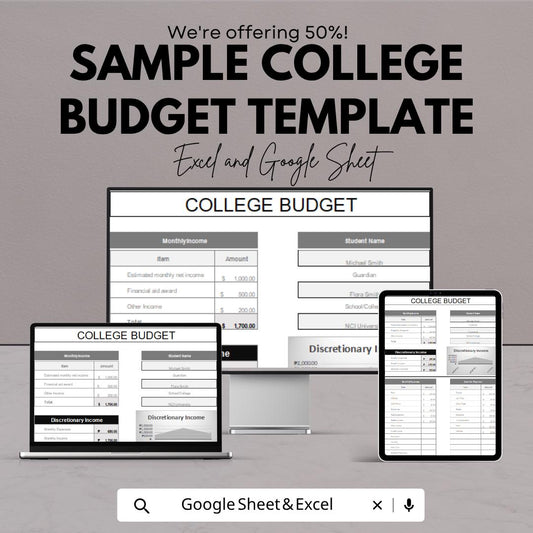 College Budget Template | Student Budget Planner Monthly Expense Tracker | Financial Planning Spreadsheet Digital Download