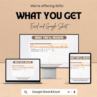 General Contractor Construction Schedule Template | Project Timeline Planner | Gantt Chart Tracker