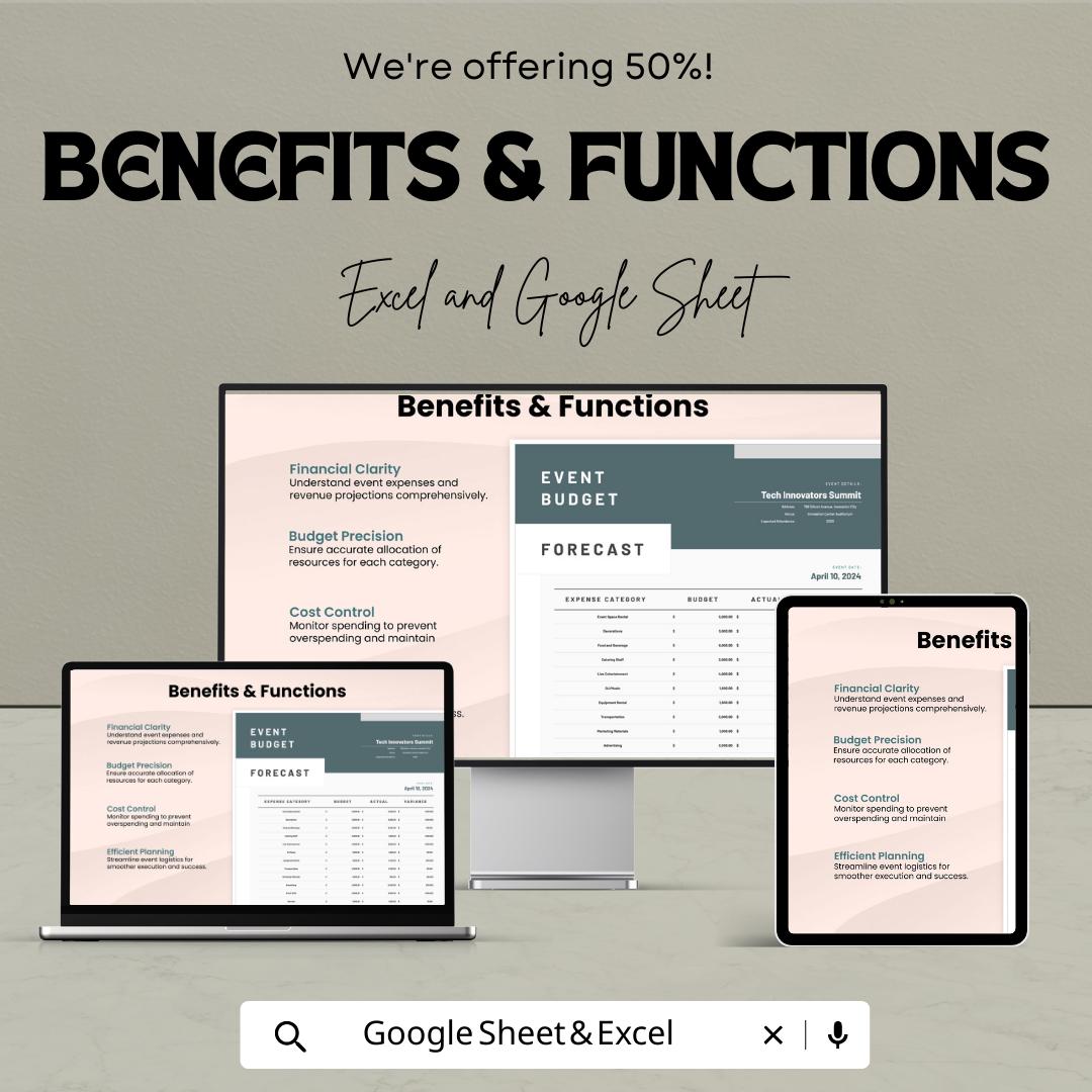Event Budget Forecast Template | Event Budget Planner Spreadsheet | Expense Tracker | Google Sheets and Excel