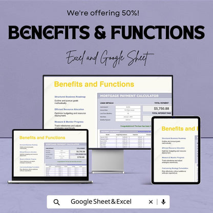 Mortgage Payment Calculator Template, Home Loan Calculator, Amortization Schedule, Excel & Google Sheets, Monthly Payment Planner