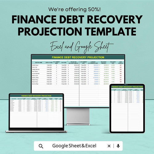 Finance Debt Recovery Projection Template | Debt Tracker, Payment Log, Compliance Monitoring Sheet | Recovery Forecast Tool