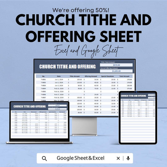 Church Tithe and Offering Sheet - Customizable Excel and Google Sheet Template - Easy-to-Use for Churches & Religious Organizations