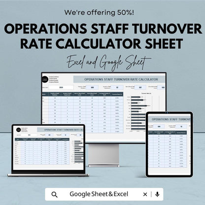 Operations Staff Turnover Rate Calculator Sheet | Employee Turnover Tracker | Excel & Google Sheets Template