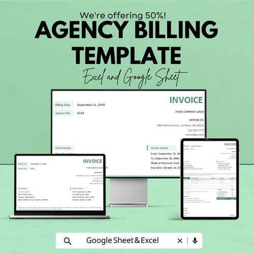 Agency Billing Template | Invoice Template for Agency and Freelancers | Excel and Google Sheets Invoice | Professional Service Billing Sheet