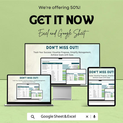 Progress Bar Chart Template | Project Tracker Dashboard | Goal Tracking Spreadsheet | KPI Progress Chart