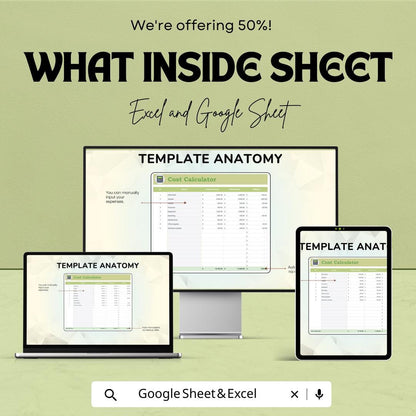 Cost Calculator Template | Expense Estimator Spreadsheet | Budget Cost Tracker | Excel and Google Sheets | Project Expense Analysis Tool