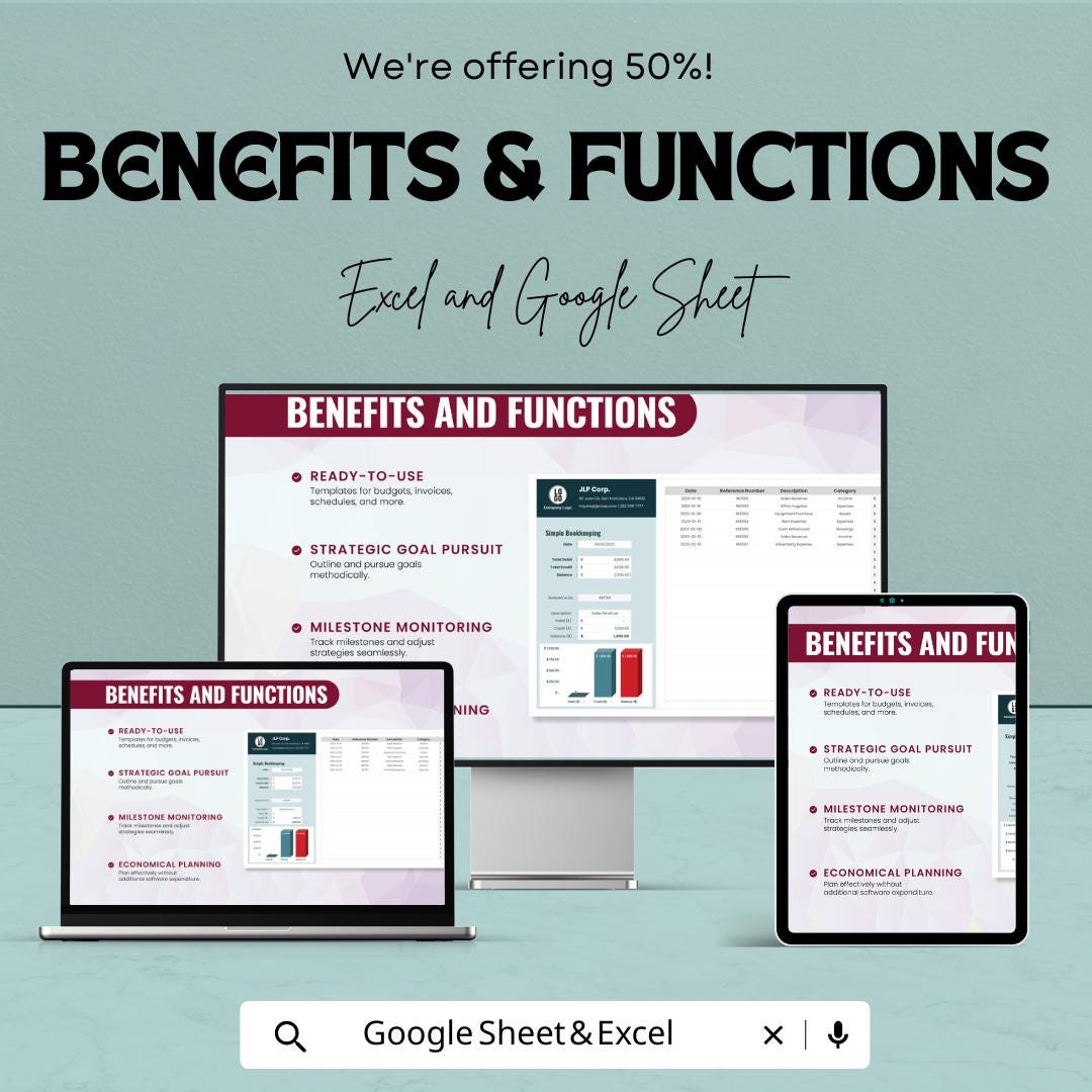 Simple Bookkeeping Sheet | Small Business Expense Tracker | Google Sheets & Excel | Financial Planner Template | Instant Download