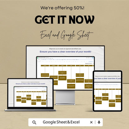 Monthly Timeline Template for Excel & Google Sheets | Editable Project Planner | Monthly Goal Tracker Spreadsheet