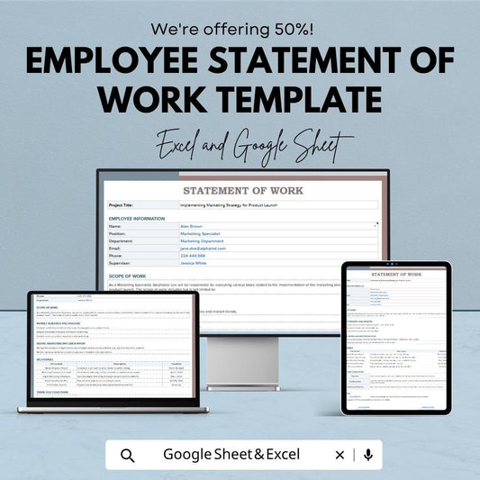 Employee Statement of Work Template, SOW Template Excel, Project Scope Document, Employee Management Sheet