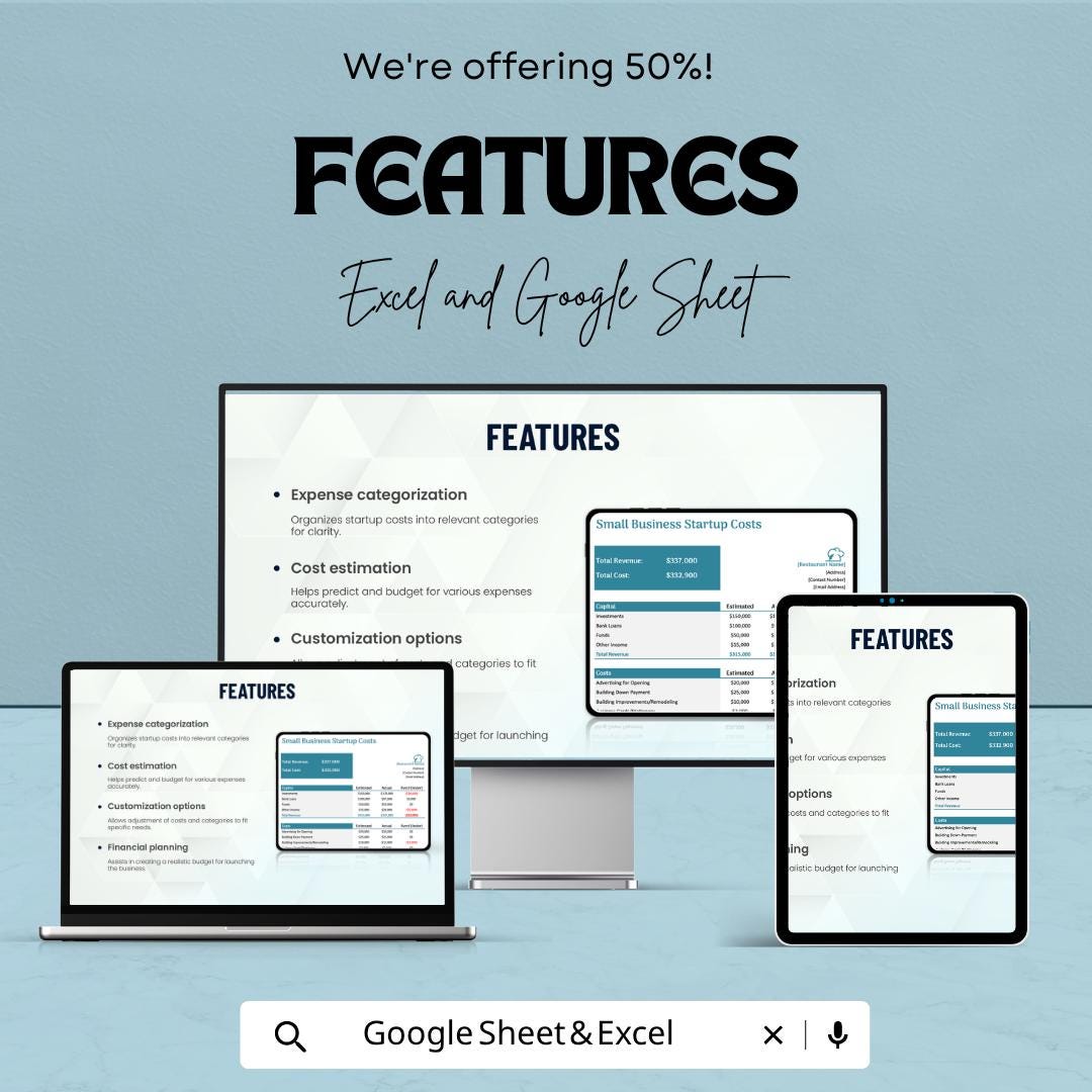 Small Business Startup Costs Template | Startup Budget Spreadsheet | Business Expense Tracker | Excel & Google Sheets | Financial Planning