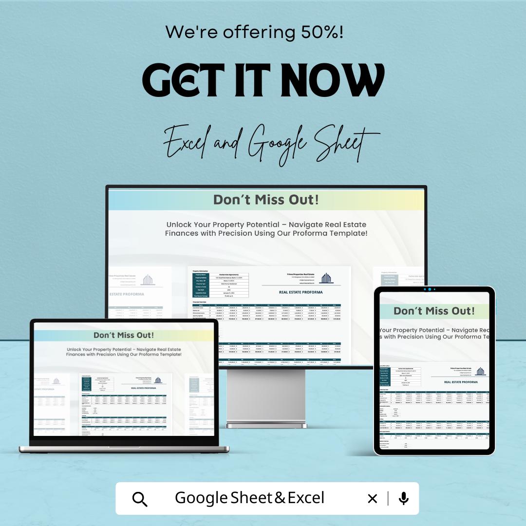Real Estate Proforma Template, Property Investment Calculator, Rental Property Financial Model, Excel & Google Sheets Proforma