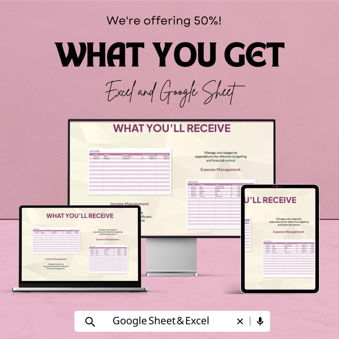 Cost Spreadsheet Template | Excel & Google Sheets Budget Tracker | Income Expense Dashboard | Financial Planning Tool