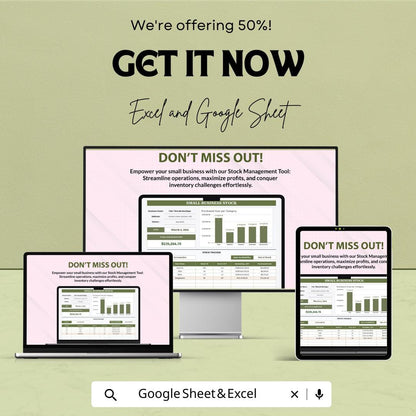 Small Business Stock Template | Inventory Tracker Excel and Google Sheets | Stock Management Spreadsheet | Sales & Inventory Tool