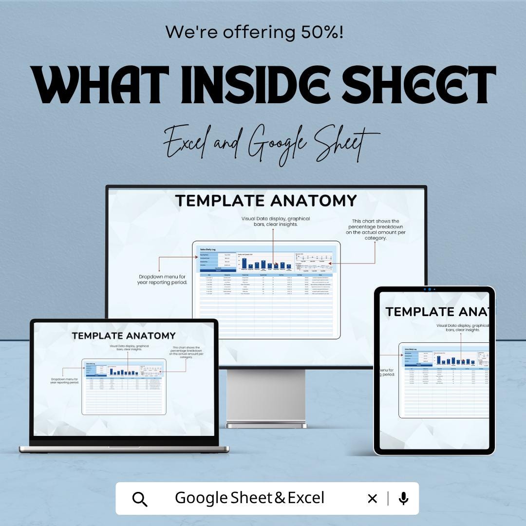 Sales Daily Log Template | Sales Tracker Spreadsheet | Daily Sales Report Template | Excel & Google Sheets | Sales Performance Dashboard