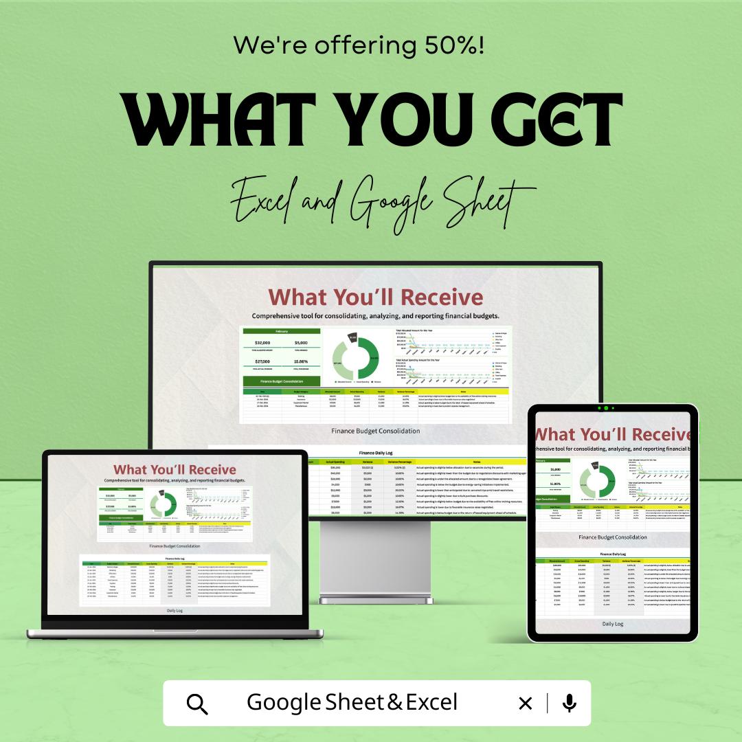 Finance Budget Consolidation Sheet for Google Sheets and Excel - Effortless Financial Tracking & Reporting Template