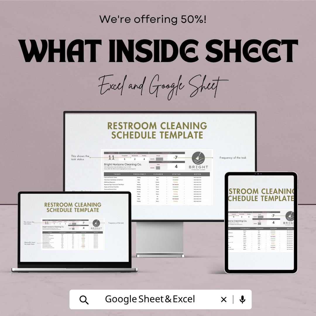 Restroom Cleaning Schedule Template | Cleaning Checklist Planner | Janitorial Schedule | Bathroom Cleaning Log