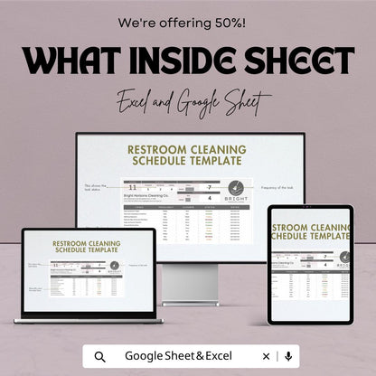 Restroom Cleaning Schedule Template | Cleaning Checklist Planner | Janitorial Schedule | Bathroom Cleaning Log