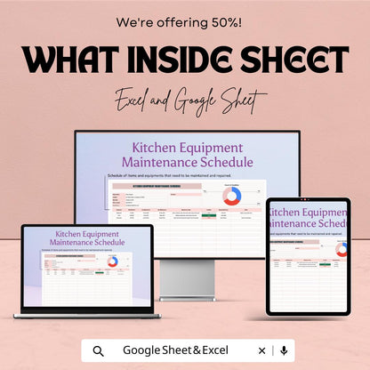 Kitchen Equipment Maintenance Schedule Sheet | Google Sheets & Excel Template for Efficient Kitchen Equipment Tracking