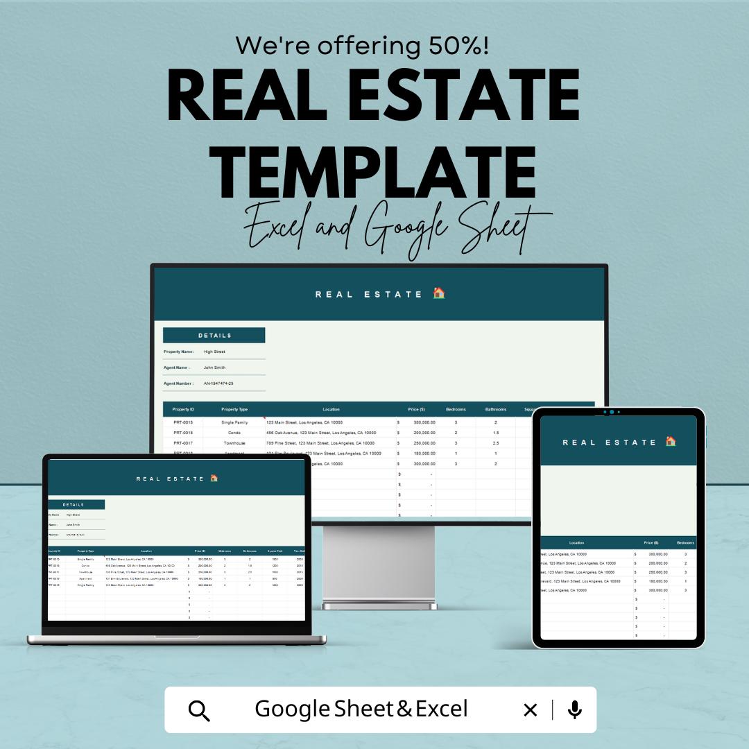 Real Estate Template | Google Sheets and Excel Real Estate Tracker | Property Listing sheet | Realtor Management Tool | Investment Tracker