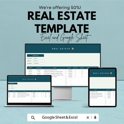 Real Estate Template | Google Sheets and Excel Real Estate Tracker | Property Listing sheet | Realtor Management Tool | Investment Tracker
