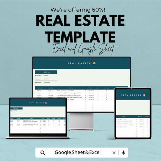 Real Estate Template | Google Sheets and Excel Real Estate Tracker | Property Listing sheet | Realtor Management Tool | Investment Tracker