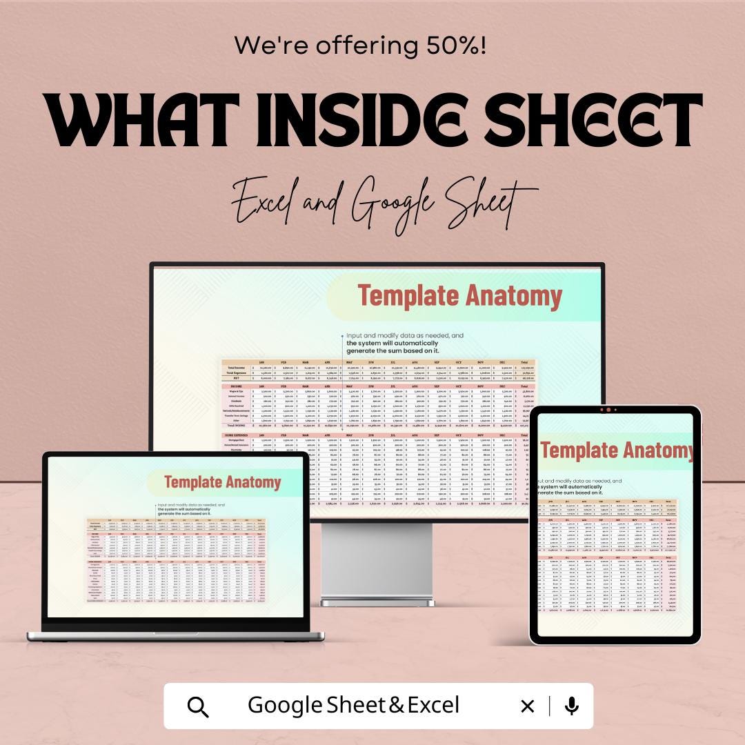 Personal Accounting Template | Budget Tracker Spreadsheet | Monthly Expense Tracker | Income & Debt Management Sheet
