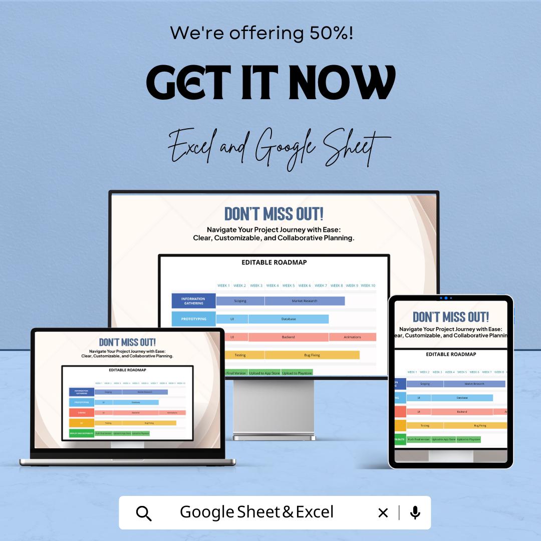Simple Editable RoadMap Sheet | Excel and Google Sheets Template | Project Planning & Task Management | Weekly Tracker