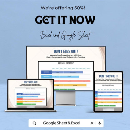 Simple Editable RoadMap Sheet | Excel and Google Sheets Template | Project Planning & Task Management | Weekly Tracker