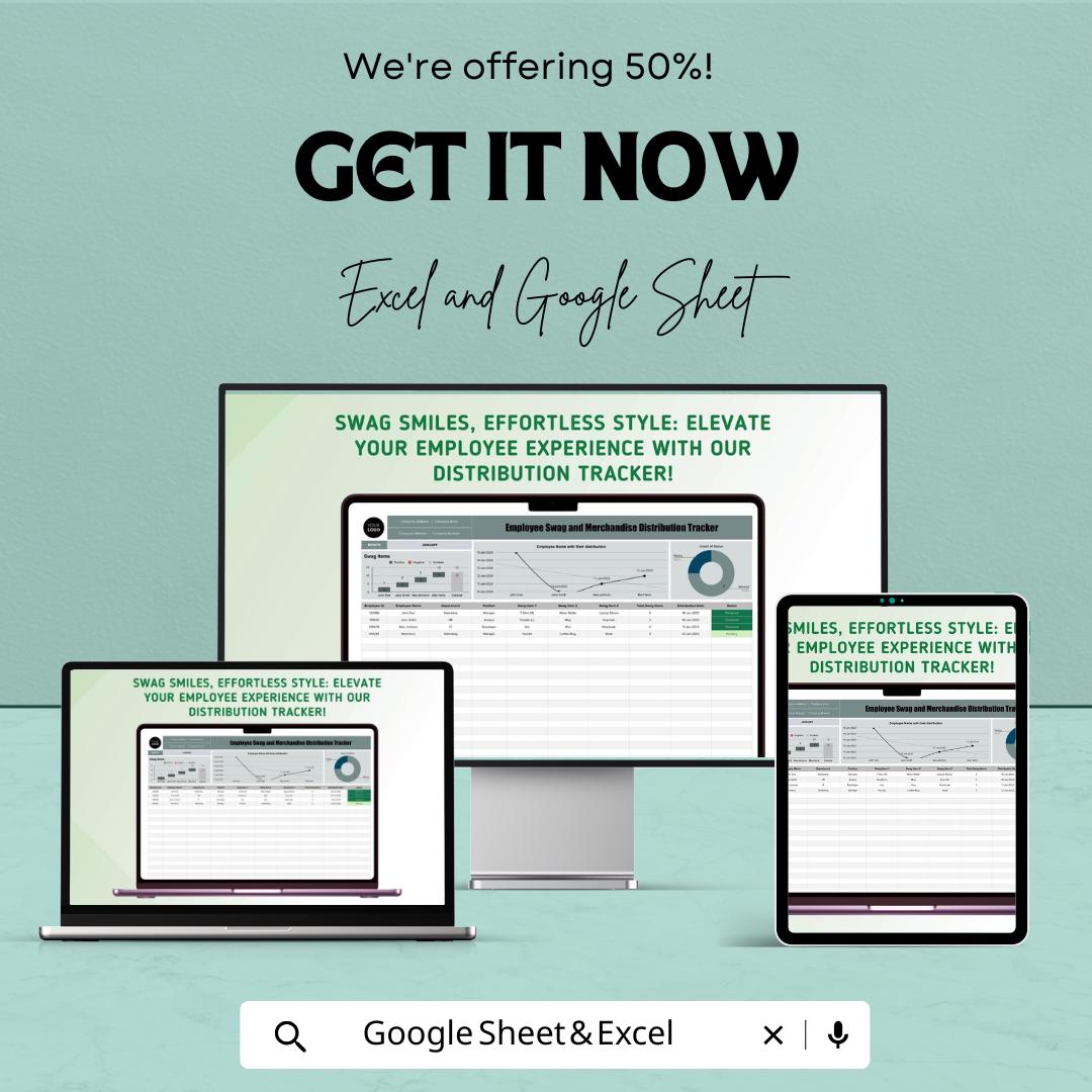 Employee Swag and Merchandise Distribution Tracker HR Template | Inventory Tracker | Excel and Google Sheets HR Tool